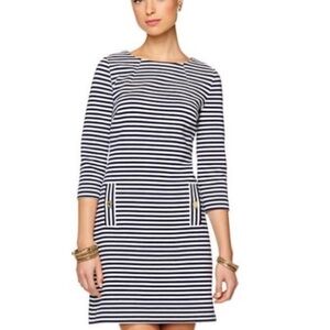 Lilly Pulitzer Navy Blue and White Dress by 3/4  Sleeves